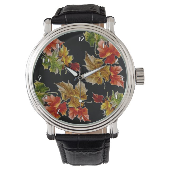 Autumn Leaves Pattern Wrist Watch (Front)