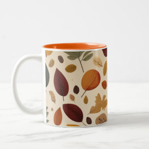 Autumn Leaves Patterned Background Two-Tone Coffee Mug