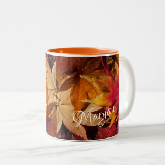 Autumn Leaves Personalised Name Two-Tone Coffee Mug