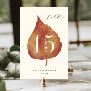 Autumn Leaves   Personalised Table Number Card