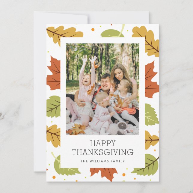 Autumn Leaves Photo Happy Thanksgiving Card (Front)