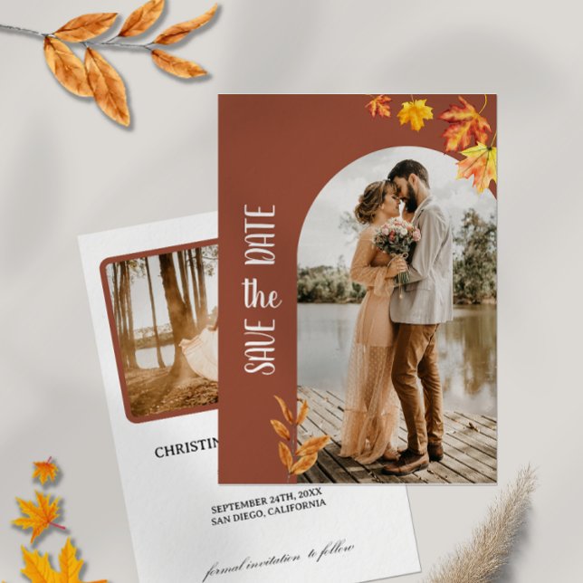 Autumn Leaves, Photo , Minimalist Save the Date Invitation (Creator Uploaded)