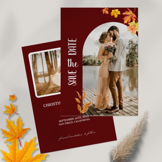 Autumn Leaves, Photo , Minimalist Save the Date Invitation (Creator Uploaded)