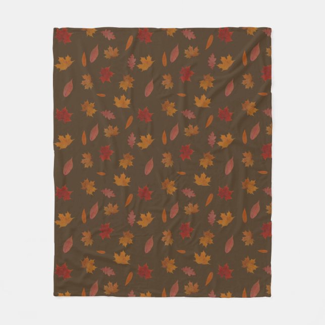 Autumn Leaves Photographic on Brown Custom Colour Fleece Blanket (Front)