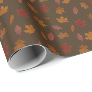 Autumn Leaves Photographic on Brown Custom Colour Wrapping Paper