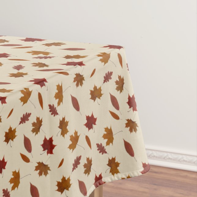 Autumn Leaves Photographic on Cream Custom Colour Tablecloth (In Situ)