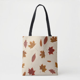 Autumn Leaves Photographic on Cream Custom Colour Tote Bag