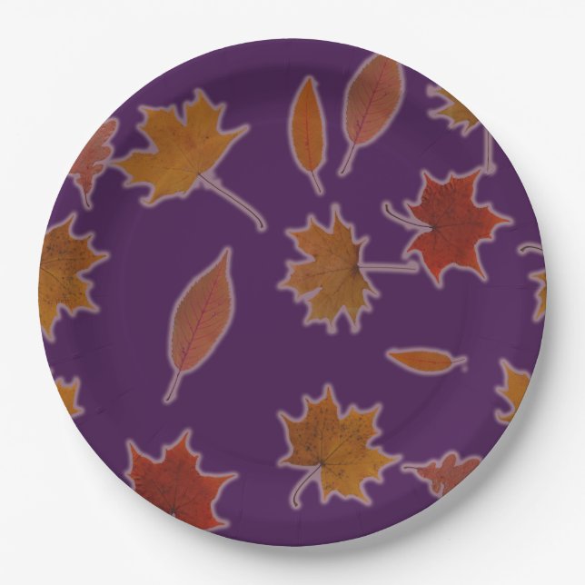 Autumn Leaves Photographic on Custom Colour Paper Plate (Front)