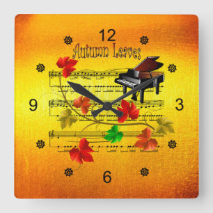 Autumn Leaves ~ Piano ~Sheet Music ~ Rustic ~ Square Wall Clock