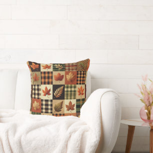Autumn Leaves & Plaid 20x20 Cushion: Cosy Fall Vib Cushion