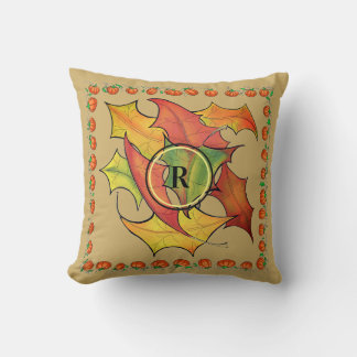 Autumn Leaves Pumpkin Border Monogrammed Cushion
