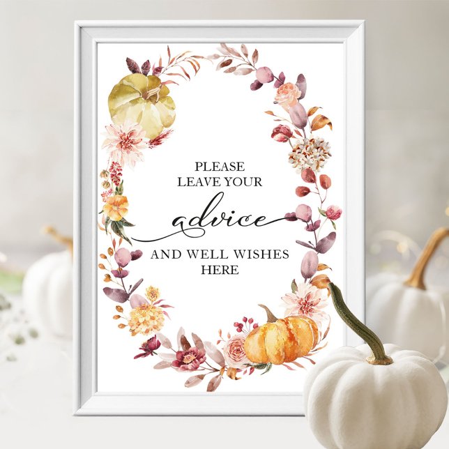 Autumn Leaves Pumpkin Bridal Shower Advice Sign (Creator Uploaded)