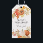 Autumn Leaves Pumpkin Bridal Shower Favour Gift Ta Tags<br><div class="desc">Beautiful autumn favour gift tag featuring a leaf & pumpkin wreath with a coordinating floral back.  Visit our shop to view our fall leaves & pumpkin collection.</div>