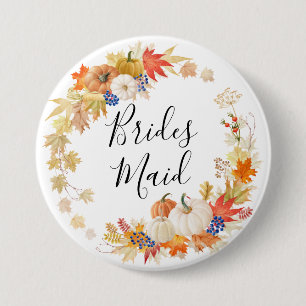 Autumn Leaves Pumpkin Bridesmaid 7.5 Cm Round Badge