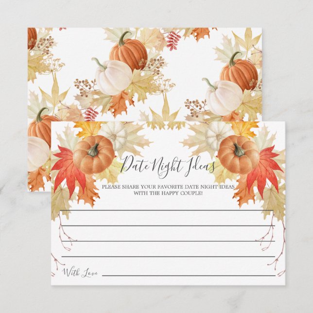 Autumn Leaves Pumpkin Date Night Ideas Card (Front/Back)