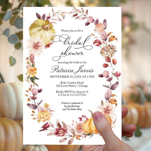 Autumn Leaves Pumpkin Fall Bridal Shower Invitation (Creator Uploaded)