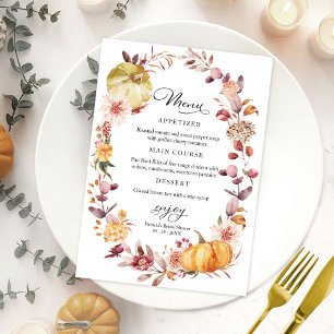 Autumn Leaves Pumpkin Fall Bridal Shower Menu Card