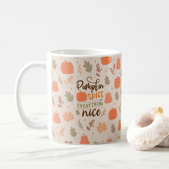 Autumn Leaves Pumpkin Fall Pattern Coffee Mug (With Donut)