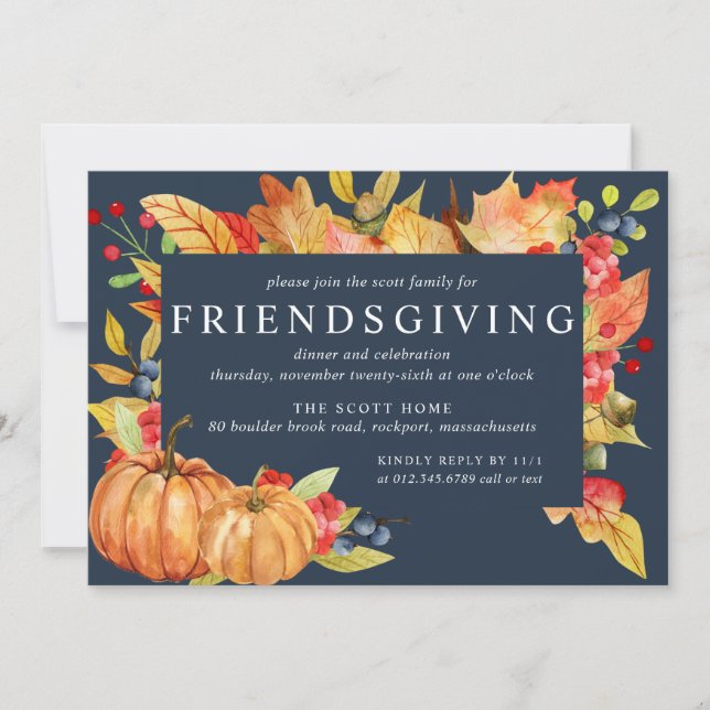 Autumn Leaves Pumpkin Friendsgiving Dinner Invitation (Front)