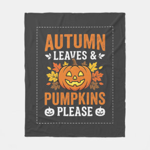 Autumn Leaves Pumpkin Halloween Design Fleece Blanket