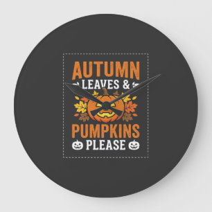 Autumn Leaves Pumpkin Halloween Design Large Clock
