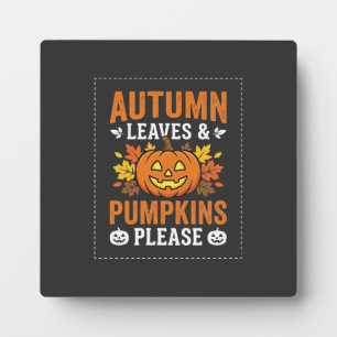 Autumn Leaves Pumpkin Halloween Design Plaque