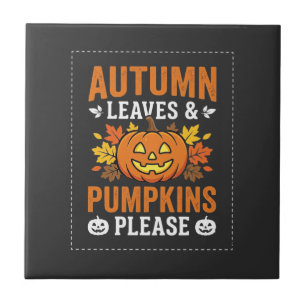 Autumn Leaves Pumpkin Halloween Design Tile