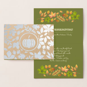 Autumn Leaves & Pumpkin Luxury Thanksgiving Real Foil Card