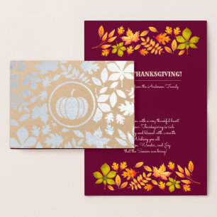 Autumn Leaves & Pumpkin Luxury Thanksgiving Real Foil Card