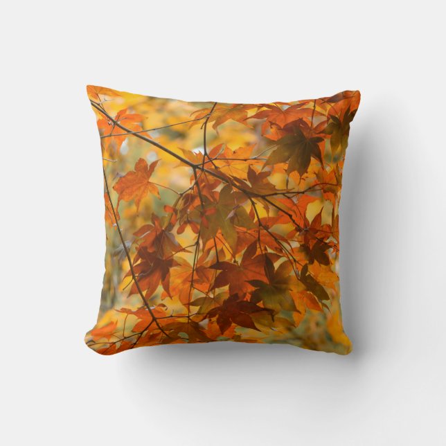 Autumn Leaves Pumpkin Orange Coloured Cushion (Front)