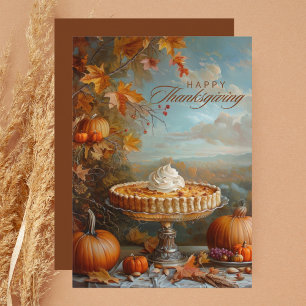 Autumn Leaves Pumpkin Pie Happy Thanksgiving Holiday Card