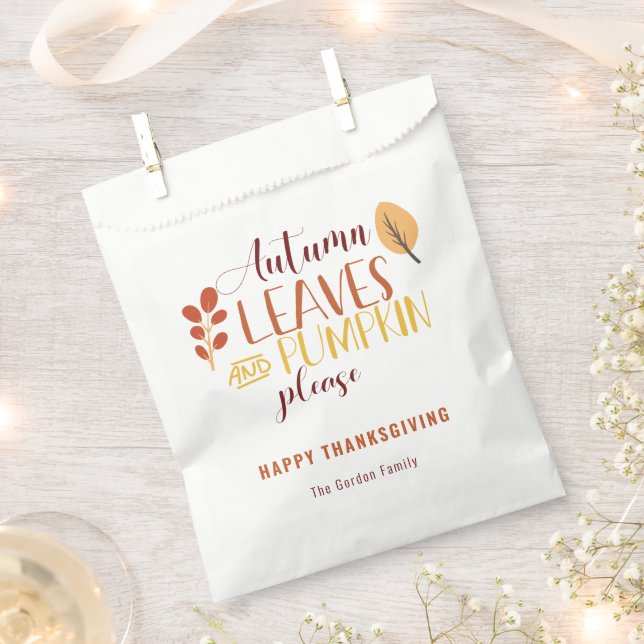 Autumn Leaves Pumpkin Please Happy Thanksgiving  Favour Bags (Clipped)