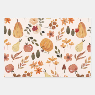 Autumn Leaves Pumpkin Squash Mushroom Feast  Wrapping Paper Sheet