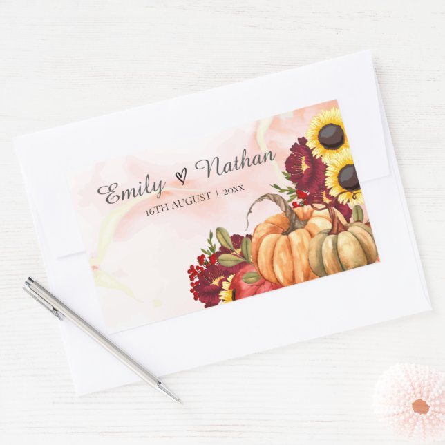 Autumn Leaves Pumpkin Sunflower Fall Wedding Cute Rectangular Sticker (Envelope)
