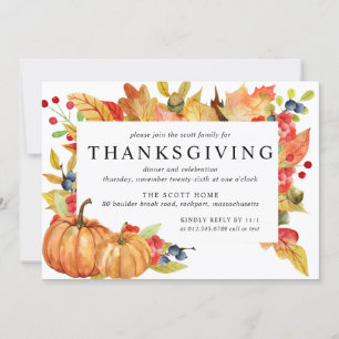 Autumn Leaves Pumpkin Thanksgiving Dinner Invitati Invitation