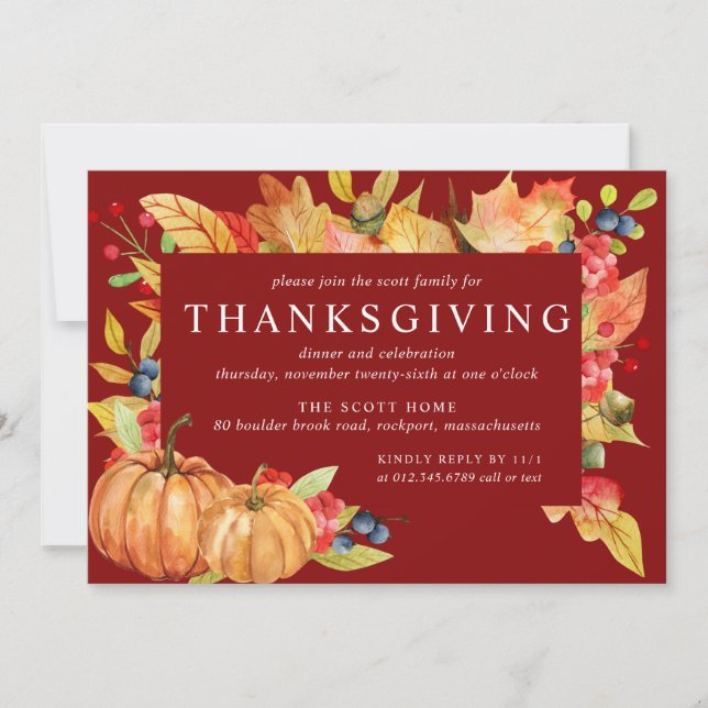 Autumn Leaves Pumpkin Thanksgiving Dinner Invitati Invitation (Front)