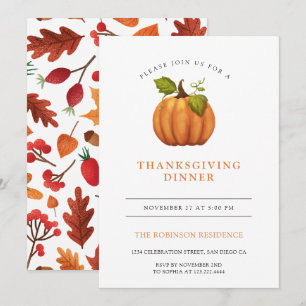 Autumn Leaves Pumpkin Thanksgiving Dinner Invitation