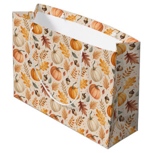 Autumn Leaves Pumpkins Acorns Fall Colours Large Gift Bag