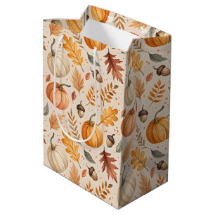 Autumn Leaves Pumpkins Acorns Fall Colours Medium Gift Bag