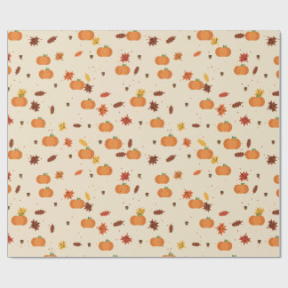 Autumn Leaves Pumpkins and Acorns Pattern Wrapping Paper
