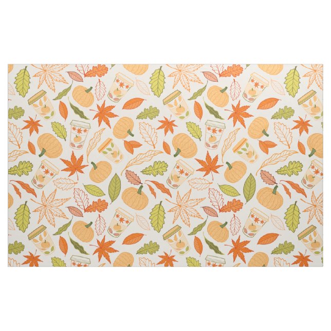 Autumn Leaves, Pumpkins and Coffee Cups Fabric (Fat Quarter)