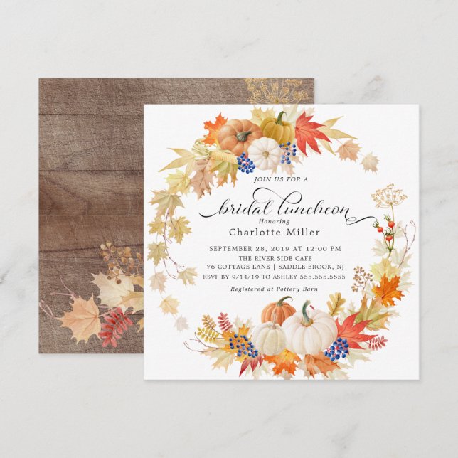 Autumn Leaves Pumpkins Bridal Shower Luncheon Invitation (Front/Back)