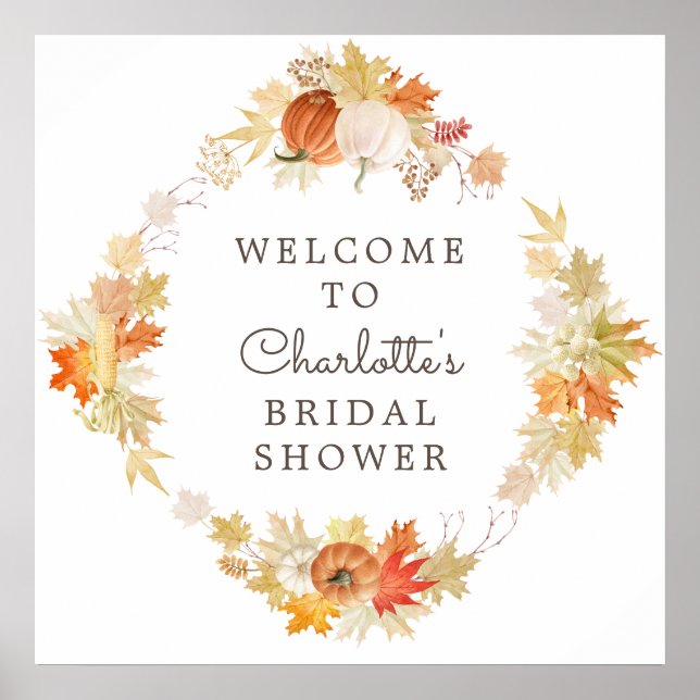 Autumn Leaves Pumpkins Bridal Shower Welcome Poster (Front)