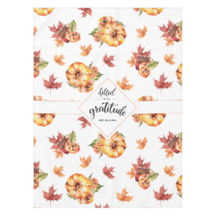 Autumn Leaves & Pumpkins   Monogram Tablecloth