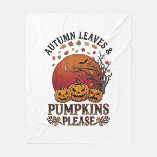 Autumn Leaves Pumpkins Please Halloween Bats Trees Fleece Blanket