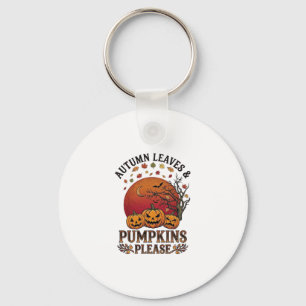 Autumn Leaves Pumpkins Please Halloween Bats Trees Key Ring
