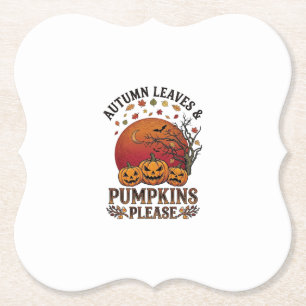 Autumn Leaves Pumpkins Please Halloween Bats Trees Paper Coaster