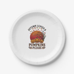 Autumn Leaves Pumpkins Please Halloween Bats Trees Paper Plate