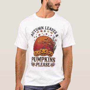 Autumn Leaves Pumpkins Please Halloween Bats Trees T-Shirt