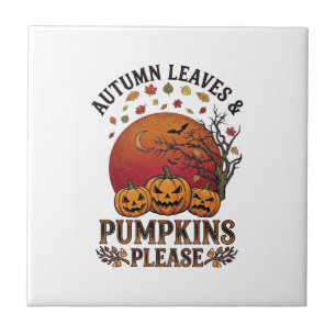 Autumn Leaves Pumpkins Please Halloween Bats Trees Tile